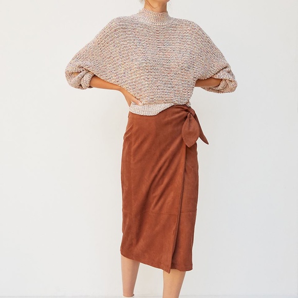 Anthropologie Lauren Sueded Wrap Midi Skirt XS - Picture 1 of 3